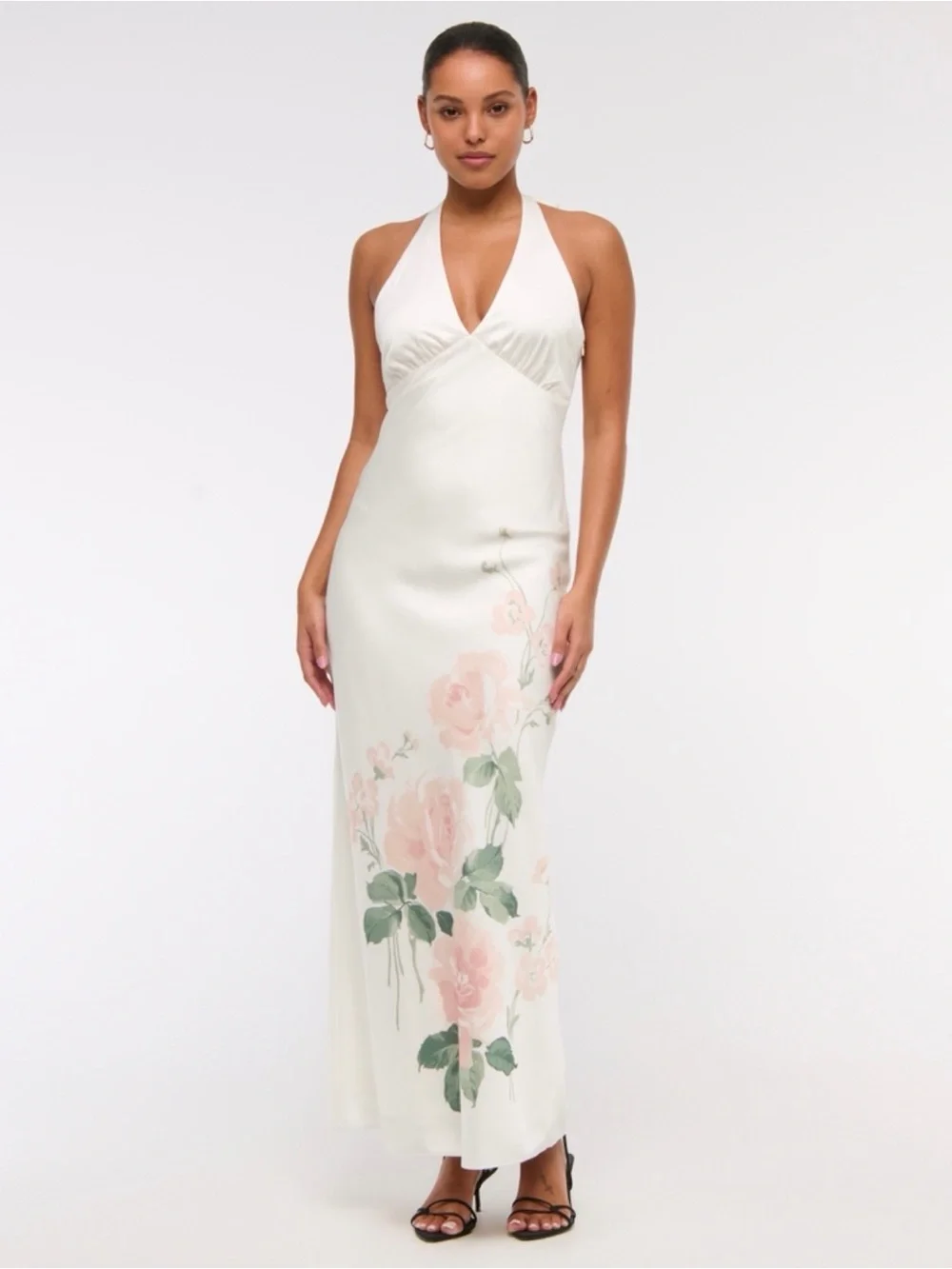 abercrombie halter maxi dress Women's The A&F Julia Slip Halter Maxi Dress in Dusty Mauve Pattern | Size XL PETITE